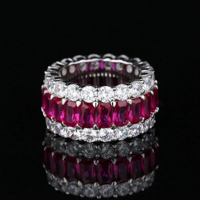 

2020 модные кольца из стерлингового серебра 925 пробы, модное винтажное обручальное кольцо для свадьбы, пары, кольцо с крупным блестящим рубино...