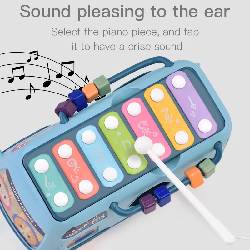 

Building Block Bus Knock on Piano Baby Toys 0-3 Years Old Beat Musical Instrument Bead Knock on Piano Bus Educational Baby Toy