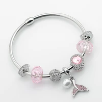 luxury pink crystal charm fishtail pendant bracelet diy big hole crystal beaded bracelet designer chrams gemstone bracelet