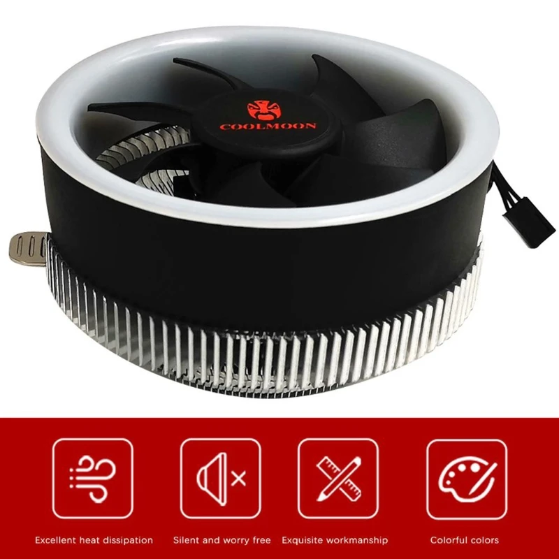 

2021 New COOLMOON Q2 RGB 3 Pin Cooling Fan Heatsink Computer PC CPU Cooler Radiator LGA