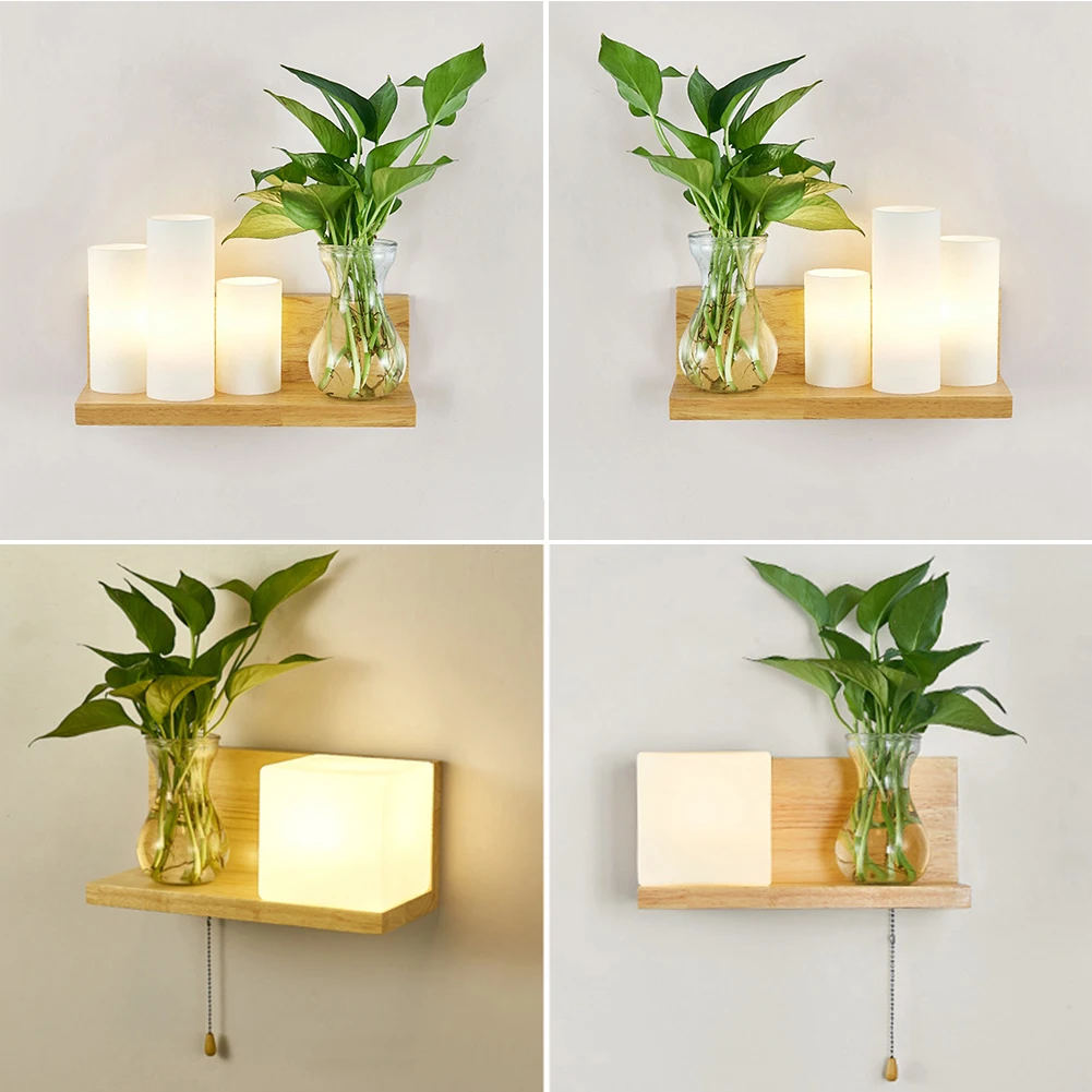 

Nordic Wooden Bedside Wall Lamp LED Creative Indoor Hydroponic Plant Bracket Corridor Balcony Stair Bedroom Light