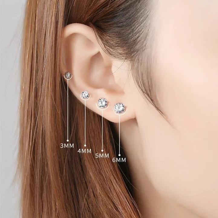 

Korean Fashion Sterling Silver Ear Stick Stud Earrings Diamond Zircon Earring