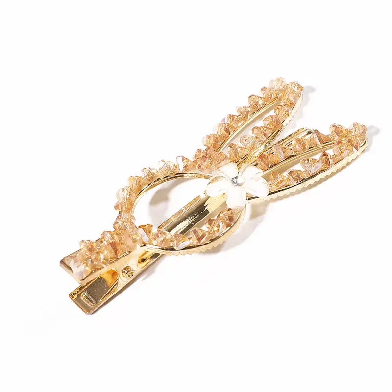 Champagne 3x7.5cm Новые Модные цветные заколки для волос с кроликом цветком и кристаллами, клипсы Утконос, аксессуары для укладки волос - Цвет: Champagne 3x7.5cm