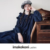 imakokoni original bowknot long sleeved denim dress solid color thin skirt female autumn new style 213401