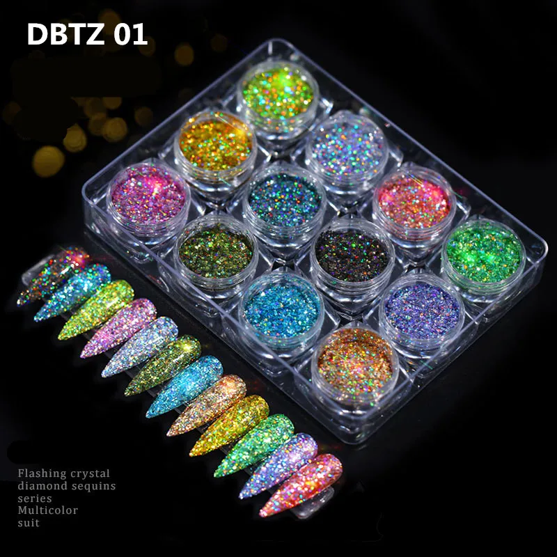 12 Горшков люминесцентные Блестки для нейл арта порошковая пудра с блестящими