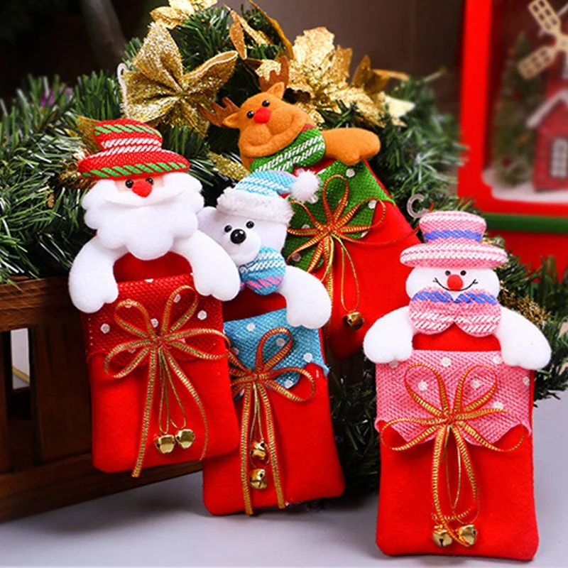 

Christmas Gift Bell Candy Bag Christmas Tree Hanging Ornaments Cartoon Storage Bag Santa Claus Sock Gift Bag Xmas Tree Decor