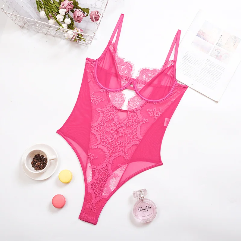 

2021 new sexy fashion underwear women's lace mesh fun suspender Jumpsuit