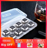 food grade 304 stainless steel ice cubes reusable chilling stones for whiskey wine fast cooling cold longer drinking tool set