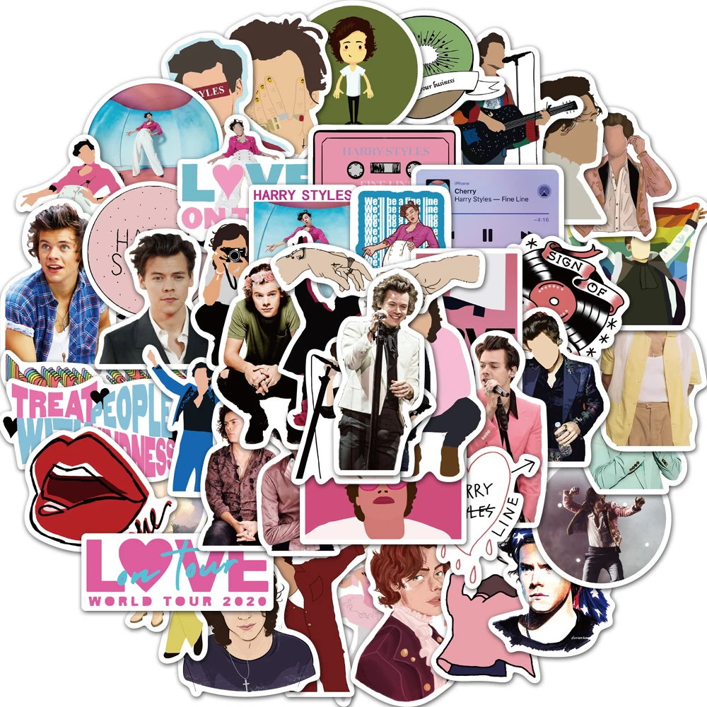 50Pcs Not Repeat British Singer Harry Style Luggage Stickers for Fans Gifts to DIY Laptop Phone Fridge Guitar Water Bottle Decor | Дом и сад