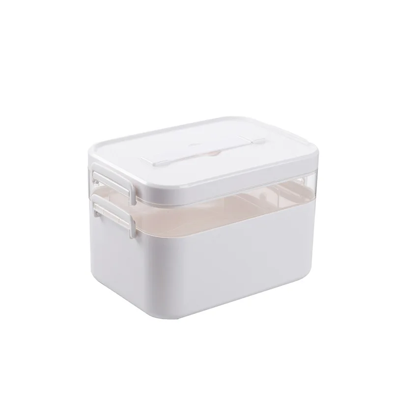 

Family First Aid Medical Kit Container 2 Layers Multipurpose Plastic Storage Box Portable Medicine Organizer with Compartments