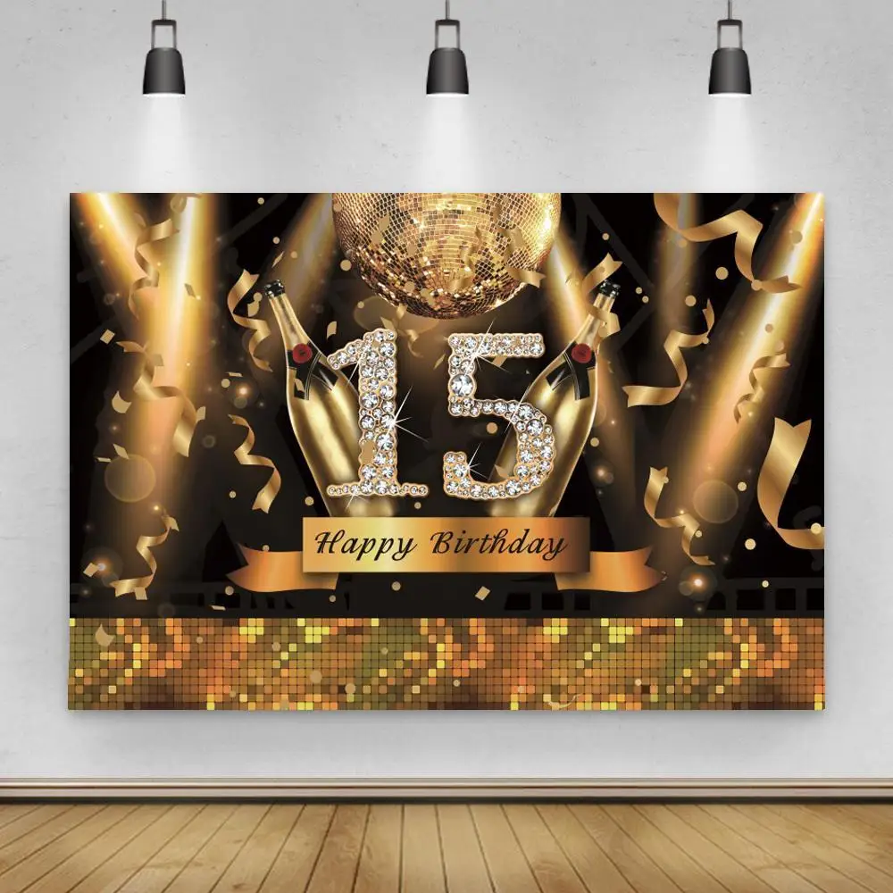 Баннер на день рождения фотография фон золотой черный блестящий декор для