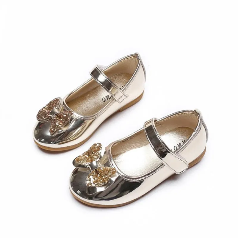 

Girls Leather Shoes Bowtie Crystal Non-slip Children Wedding Shoes Loafers Baby Girl Princess Mary Jane Shoes
