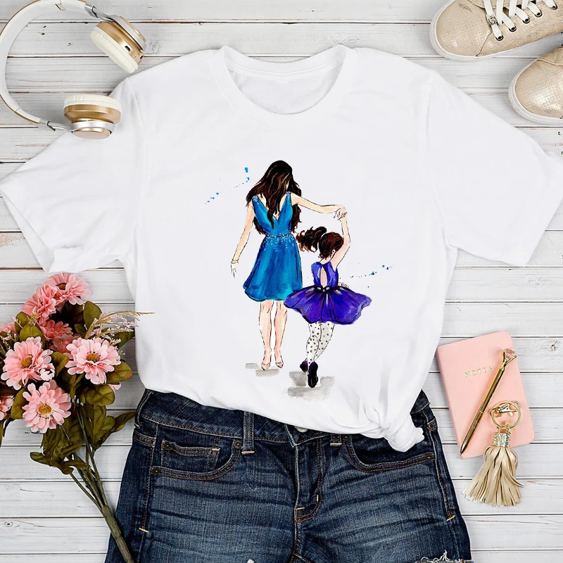 

T-shirts Women Girl Cartoon Happy Lovely Time 90s Mom Mother Mama Love Tshirt Top Lady Stylish Girl Print Clothes Tee T-Shirt
