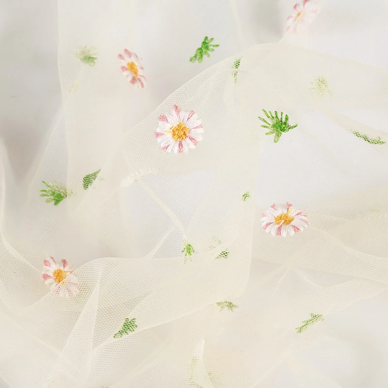 130 см X1Y/шт. Ткань с вышивкой хризантемы для свадебного платья Тюль сценическая