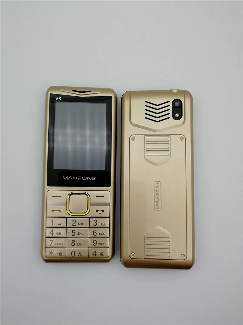 Gold Кнопочный мобильный телефон, 1,77 дюймов, 2000 мА/ч, две sim-камеры, Bluetooth, большой динамик-фонарик, fm-радио, сотовый телефон для пожилых людей, Maxfone V3 - Цвет: Gold