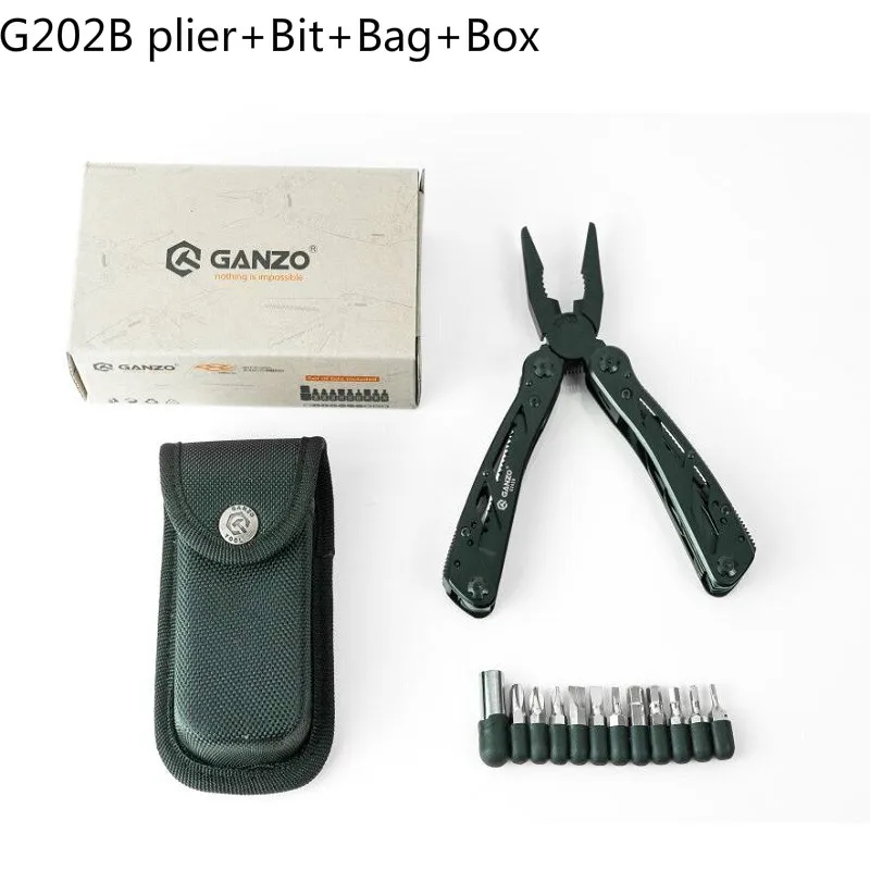 G202B with box Ganzo G202B набор многофункциональных инструментов складные плоскогубцы для рыбалки кемпинга выживания EDC биты Зубчатые Щипцы карманный нож плоскогубцы кусачки для проводов устройство для снятия изоляции с провода - Цвет: G202B with box