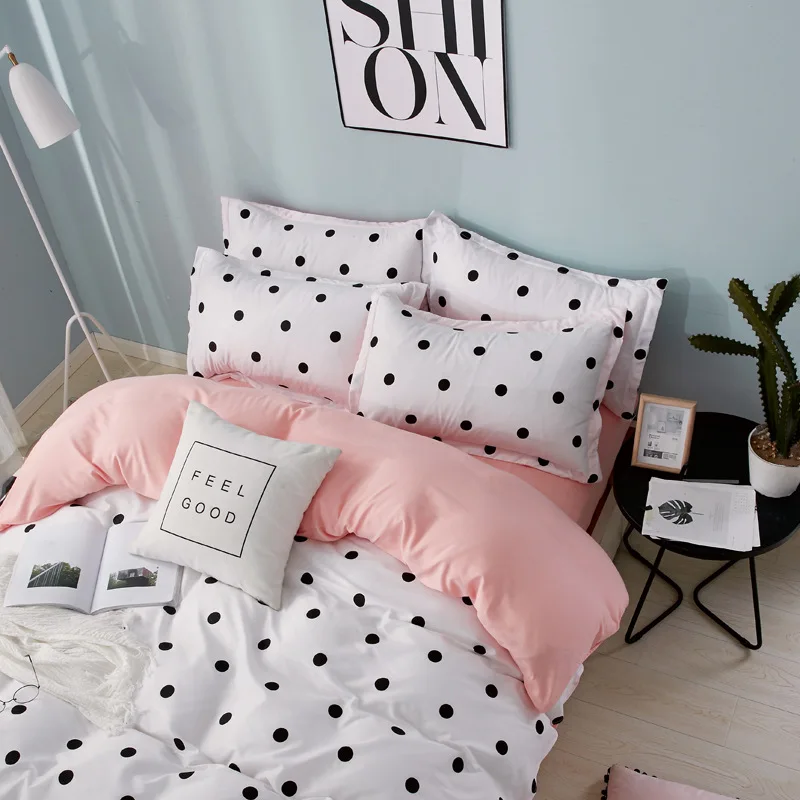 Комплект постельного белья denisroom DF85 # белый комплект с розовым узором в горошек