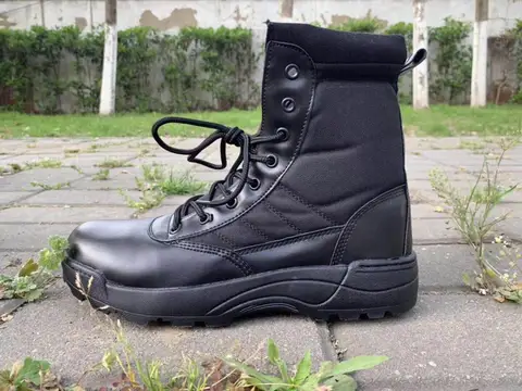 Прочные армейские походные дешевые черные кожаные ботинки