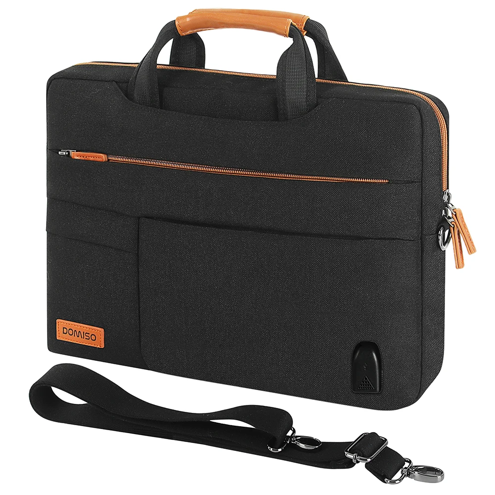Waterproof Laptop Bag Carrying Bag Shoulder Bag Briefcase with USB Charging Port for 14" 15.6" 17.3" Notebook