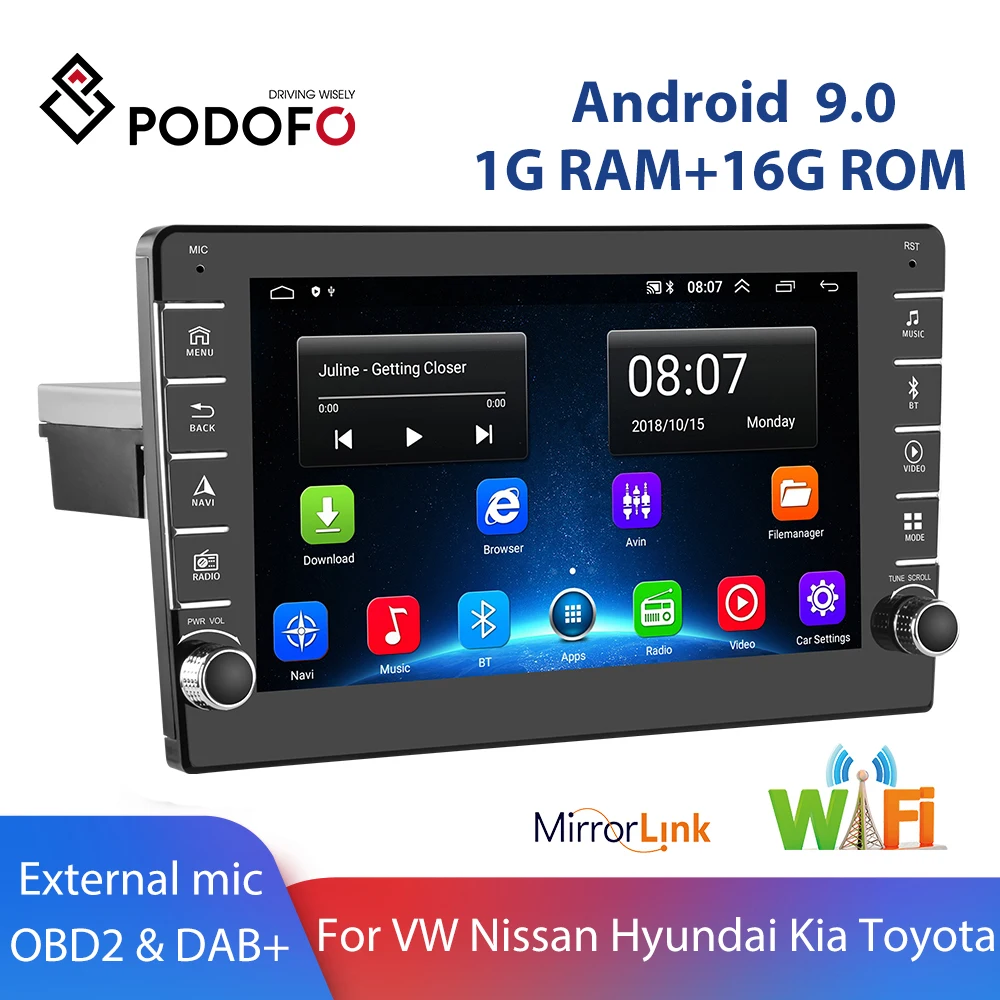 

Podofo 2 Din Android 9.0 Car Multimedia Player 2 din Carplay GPS WIFI Auto Stereo For Volkswagen Ford Nissan Hyundai Kia toyota