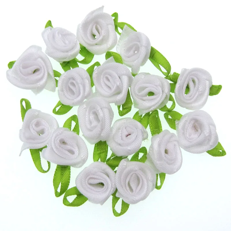 50 шт. ручная работа маленький лист цветок розы Аппликации атласная лента Розочка