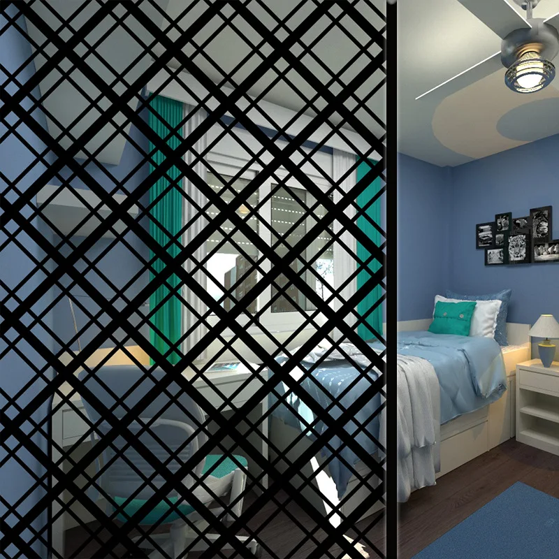 Декоративная оконная пленка Sunice в черную клетку стикер из ПЭТ стекла защита