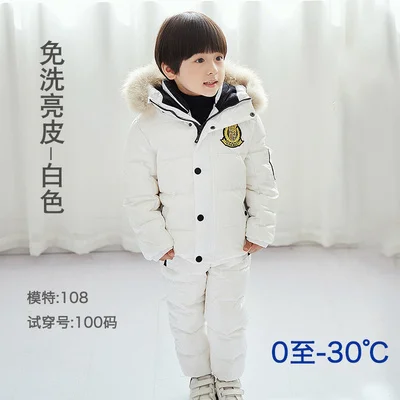 

Girls Boy Snowwear Kids Winter Jumpsuit Windproof Waterproof Warm Duck Down Jacket +Snowboarding Pants Children Clothing Set
