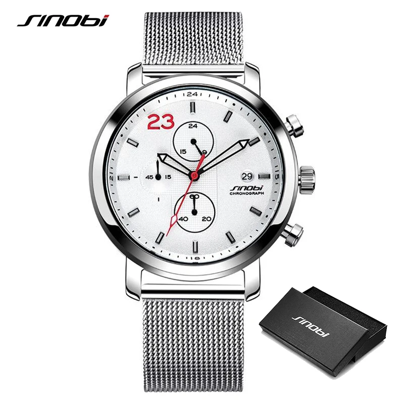 

Sinobi Men's Business Chronograph Watches Man Wristwatch Calendar Stainless Steel High Quality Quartz Watches montre homme Gifts