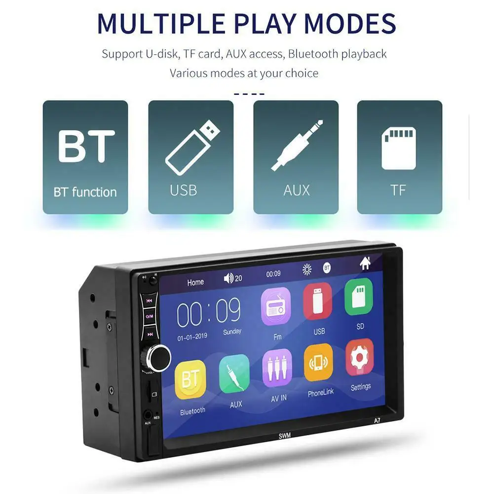 Автомагнитола 2DIN стерео MP5 плеер 7-дюймовый сенсорный экран Bluetooth USB AUX U Disk FM радио |