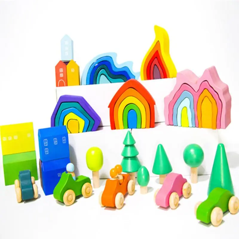 

Kids Forest Building Blocks Wooden Toys Rainbow Simulation Tree Play Educational Gifts High quality