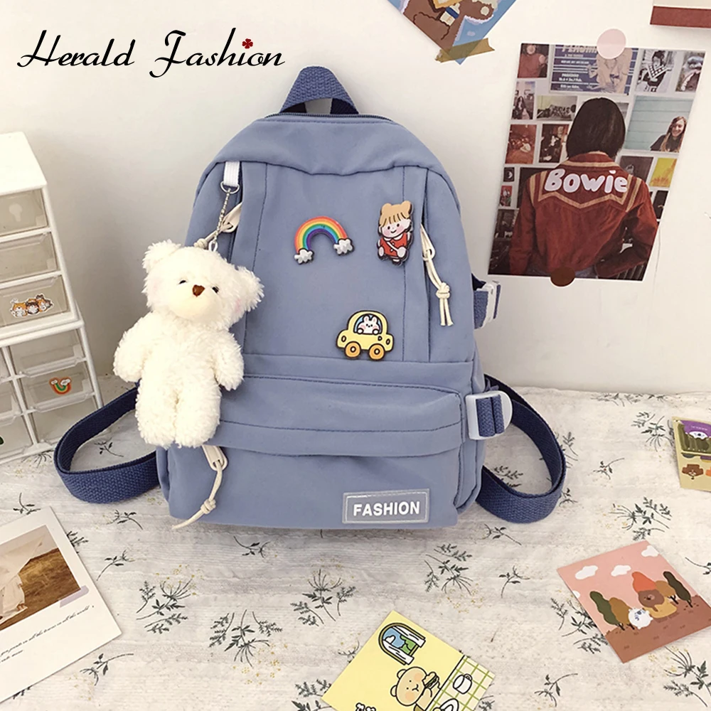 

Вместительный водонепроницаемый нейлоновый женский рюкзак, однотонный дорожный ранец для женщин, школьный портфель для девочек-подростко...