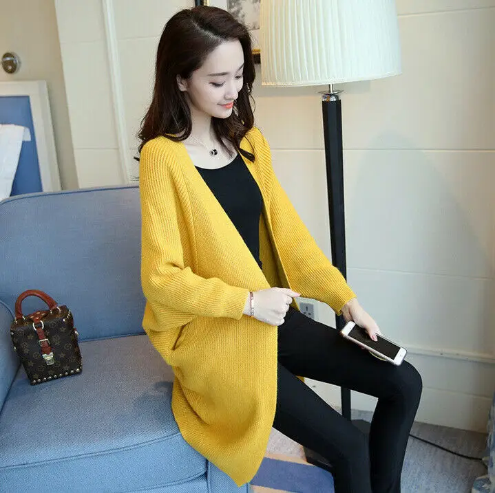 2019 Women Cardigans Long Section Sweaters Ladies Solid Loose Knitted Sweater Winter Spring Female Casual Tricot Jumper Tops |