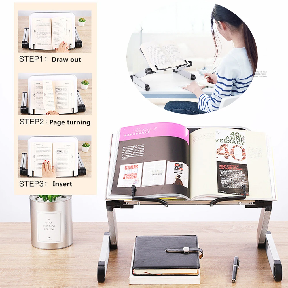 

Foldable Portable Adjustable Angle Metal Book Stand Holder Reading Document Gift
