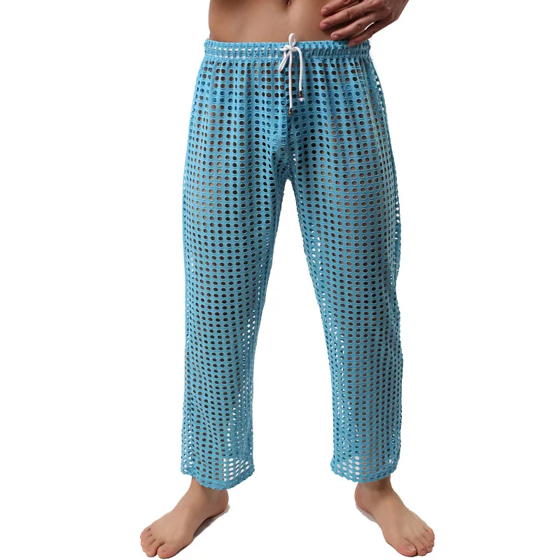 Мужские домашние шаровары сексуальная одежда для геев прозрачные брюки сетчатые