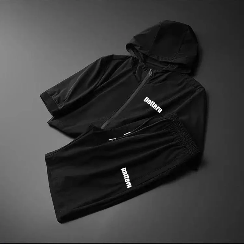 

2021 new summer men's casual sports suit fashion slim fashion all-match hooded short-sleeved two-piece suit