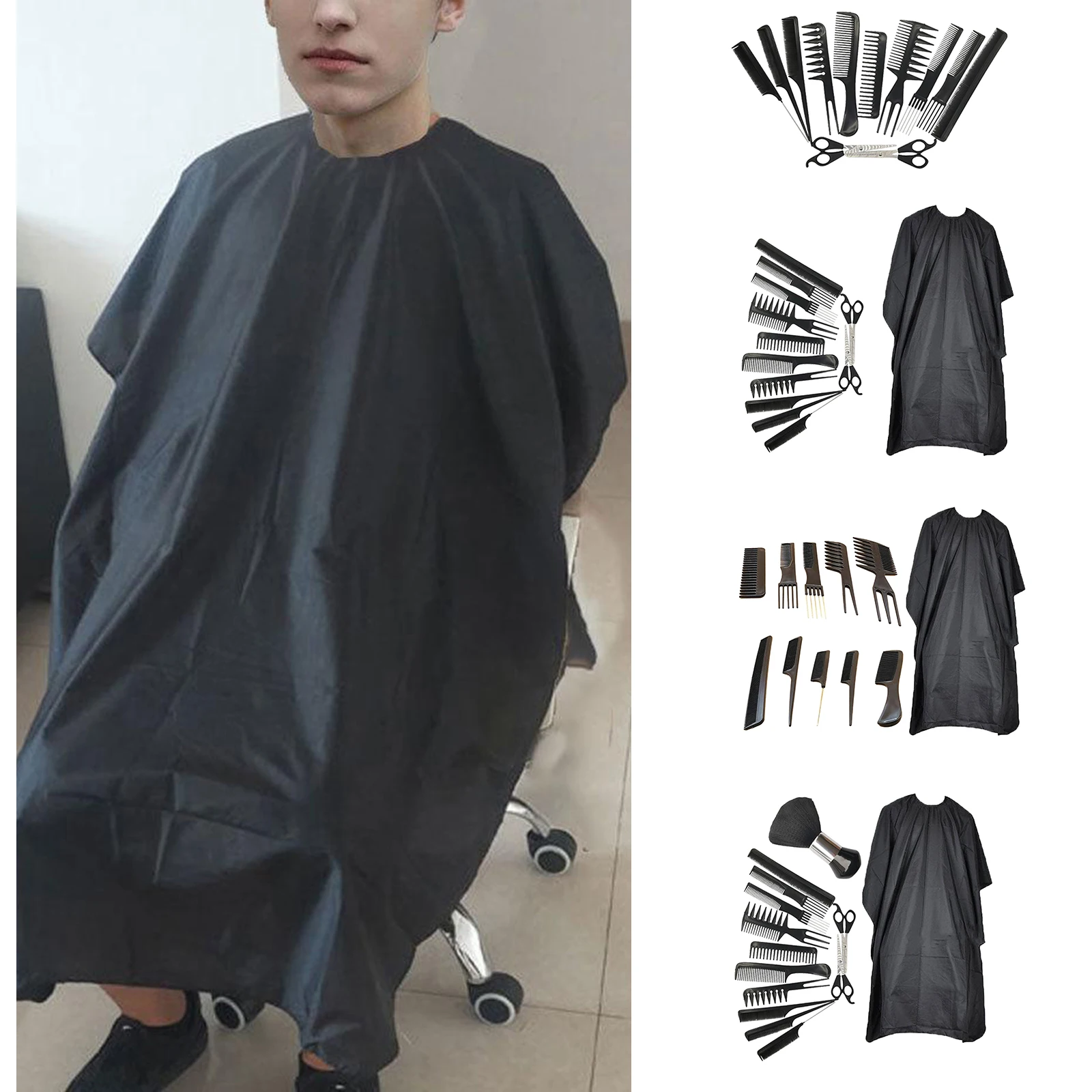 

Beauty Styling Hairdressing Plastic Hair Comb Set Haircut Cape Cloth Black