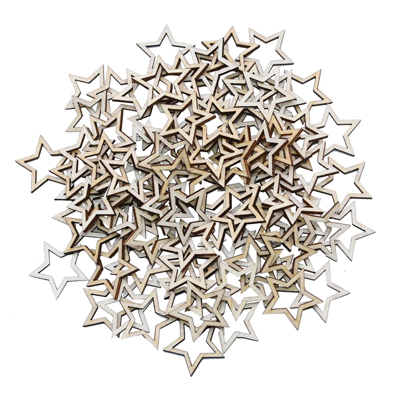 

100pcs Wooden Hollow Star Shape Pentagram Laser Cut Wood DIY Handmade Scrapbooking Ornament Home Wedding Decorations Wood Slices