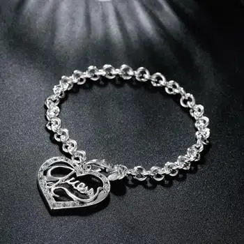 

Peach Heart Bracelet Simple Heart Shaped Silver Lobster Clasp Bracelet H225 LKNSPCH225