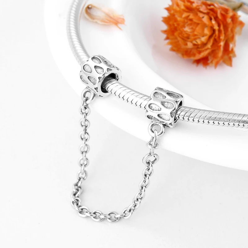 New 100% Authentic 925 Sterling Silver Water drop pattern Charms Safety Chain Beads Fit Original European Bracelets Jewelry | Украшения и
