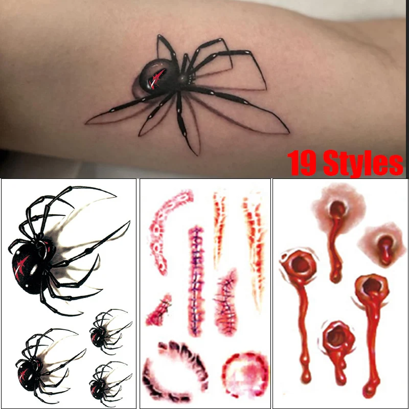 

19 Styles 3D Halloween Temporary Tattoos Stickers Makeup Halloween Decorations Wound Scary Blood Injury Scars Fake Tattoos