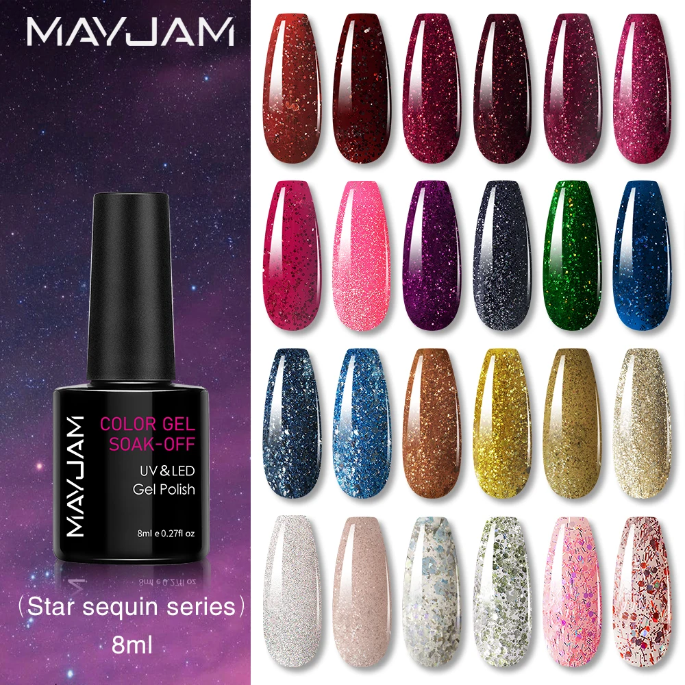 

8ml MAYJAM Shinning Gel Nail Polish UV LED Painting Gel Nail Art Design Base Gel Top Coat Shimmer Glitter Nail Gel Varnishes