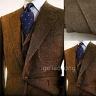 Мужской твидовый пиджак и жилет, приталенный силуэт под заказ, коричневый твидовый пиджак и жилет, Мужское пальто, пальто в елочку, мужской блейзер