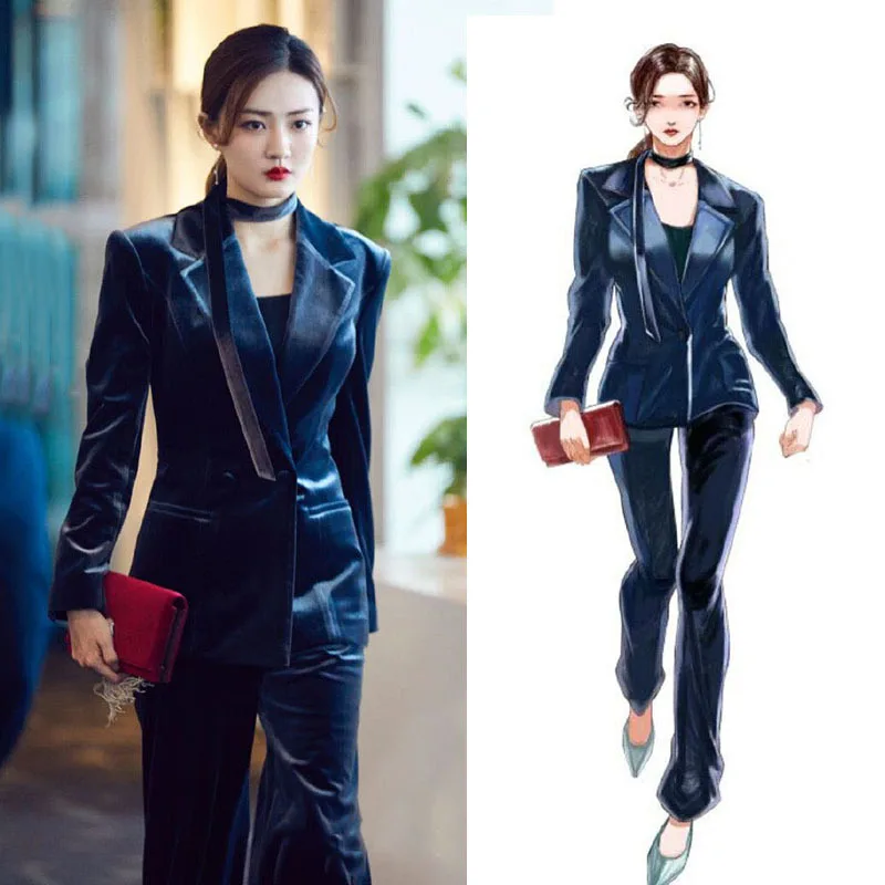 Женские костюмы из 2 предметов бархатный однотонный костюм золотистого цвета с