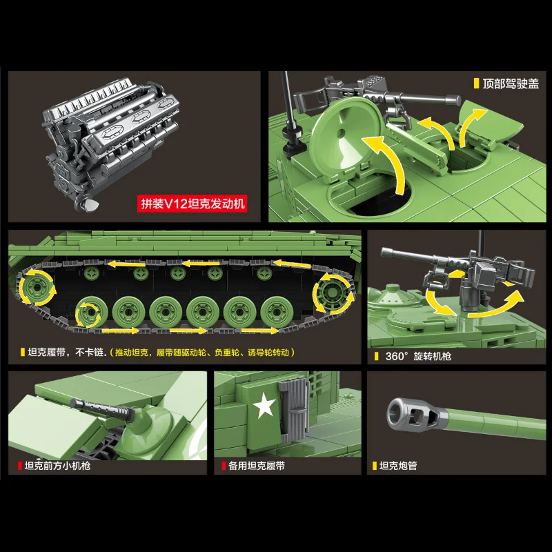 

Military Series World War II US Army M26 Heavy Tank Weaponry soldier DIY model Building Blocks Bricks Toys Gifts