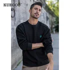 Мужская толстовка с вышивкой KUEGOU, черная свободная толстовка с капюшоном, украшенная вышивкой, осень 2022