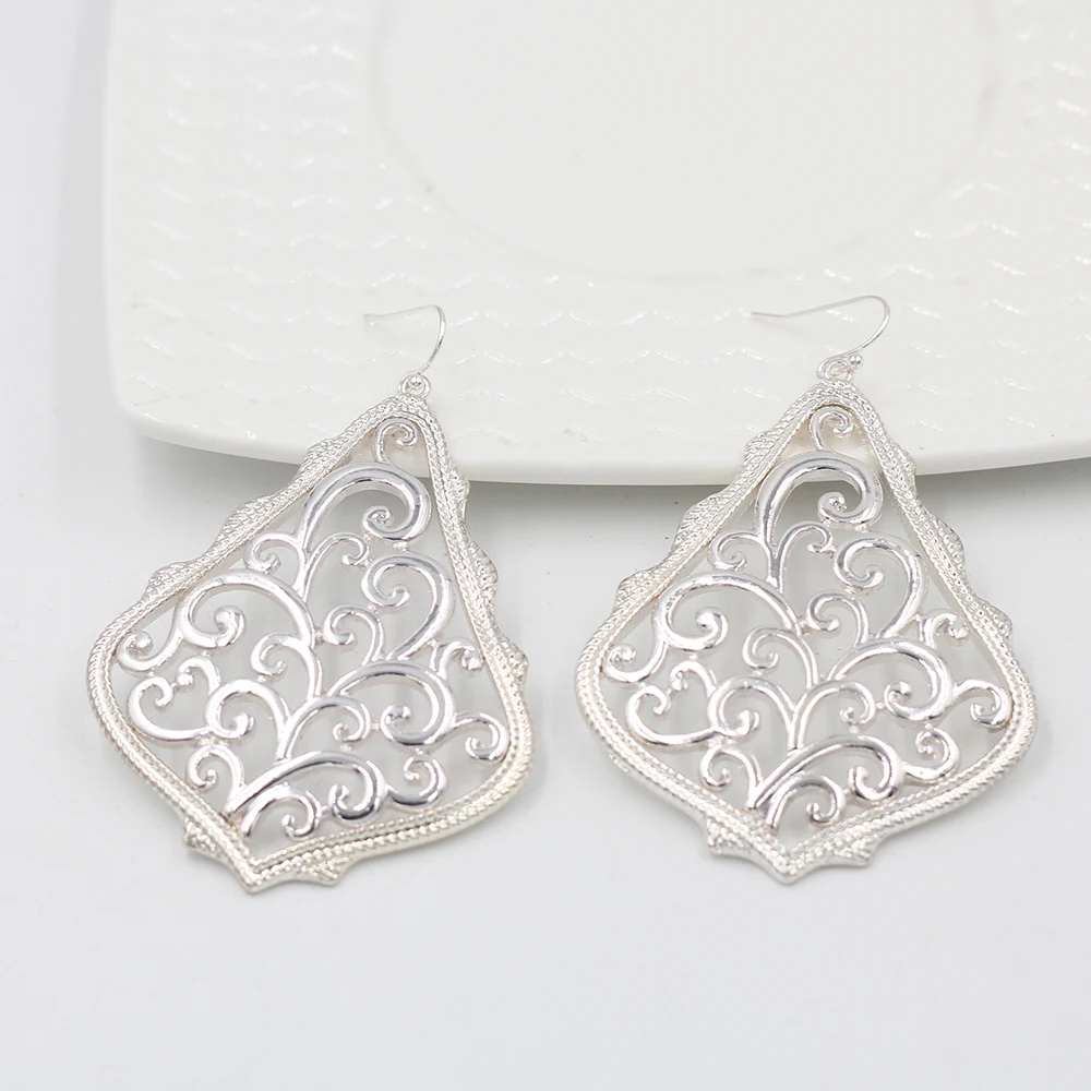 L Silver Earrings Большие каплевидные висячие серьги многоцветные филигранные Висячие серьги для женщин модные ювелирные изделия - Окраска металла: L Silver Earrings