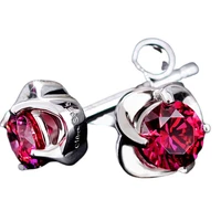 onerain romantic 100 925 sterling silver ruby gemstone flower plant ear studs white gold earrings jewelry wholesale lots bulk