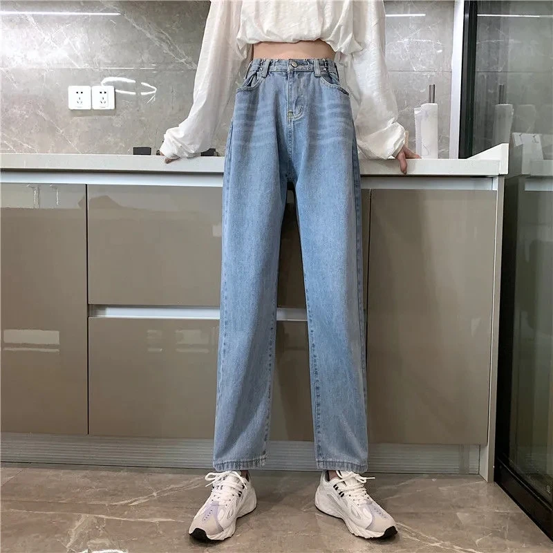 

Wide leg jeans women's 2021 early spring mopping high waist straight drape loose autumn clothes Button Fly Polyester