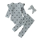 Детская повседневная одежда с длинным рукавом, с принтом в виде сердца, летние комплекты из трех предметов для малышей