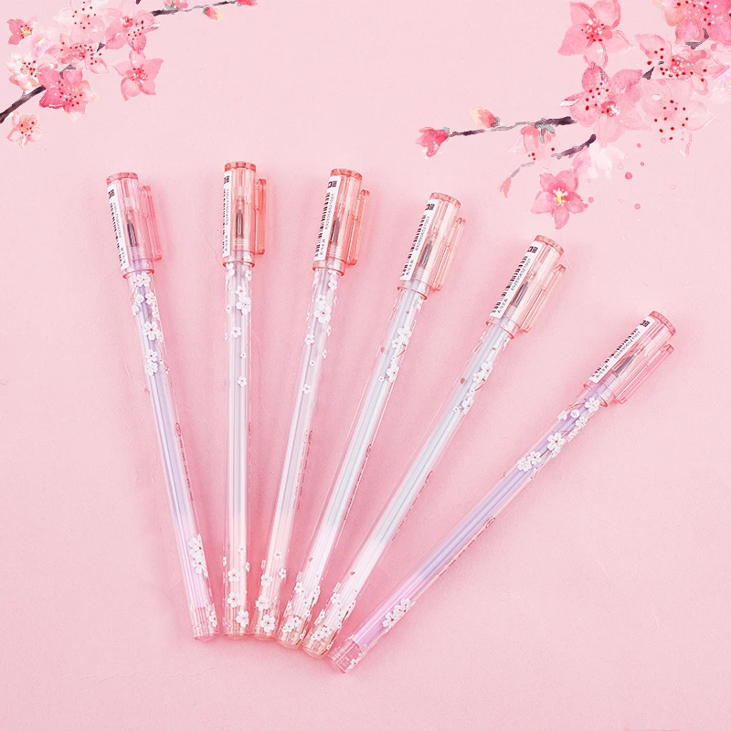 

4pcs Lovely Cherry Blossom Erasable Pen Girls Pink Gel Pens for Writing 0.5mm Washable Handle Blue Ink School Office Supplies